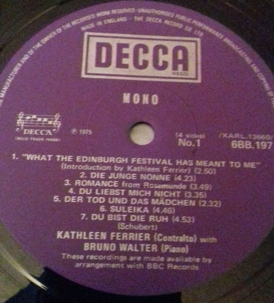 Kathleen Ferrier & Bruno Walter - Franz Schubert - Robert Schumann - Johannes Brahms : BBC Broadcasts From The Edinburgh Festival 1949 (2xLP, Album, Mono)