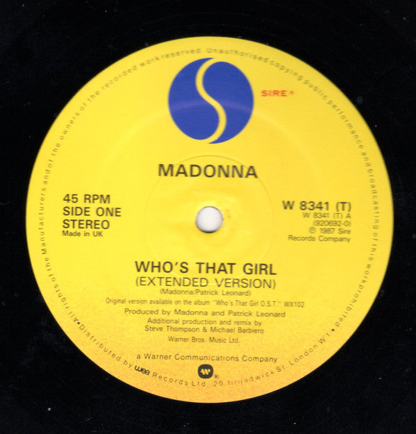 Madonna : Who's That Girl (Extended Version) (12", Single, Dam)