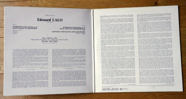 Édouard Lalo - Pierre Amoyal, Orchestre National De L'Opéra De Monte-Carlo, Paul Paray : Symphonie Espagnole Pour Violon Et Orchestre OP. 21- Rhapsodie Norvegienne (LP, RE, gat)