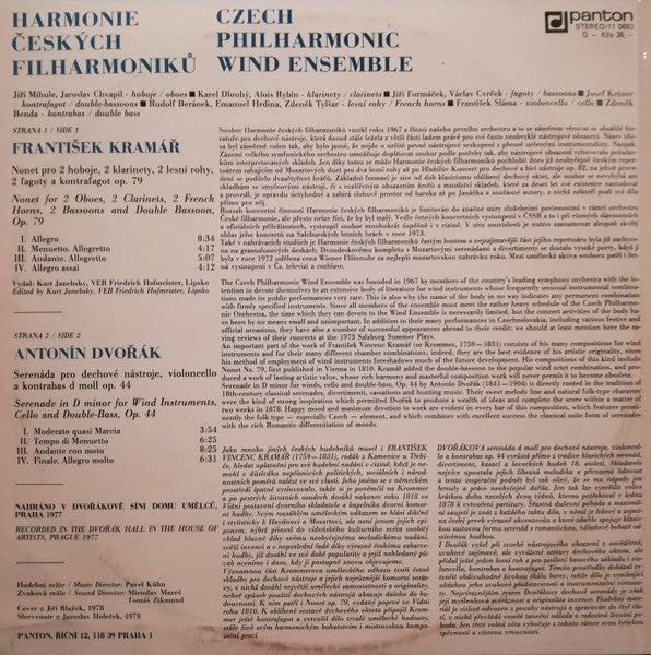 Czech Philharmonic Wind Ensemble, František Vincenc Kramář - Krommer, Antonín Dvořák : Nonet Op. 79 / Serenade Op. 44 (LP)