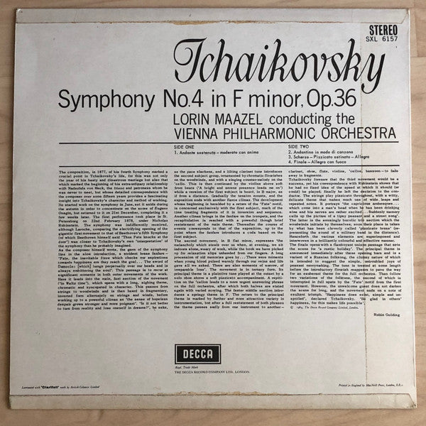 Pyotr Ilyich Tchaikovsky, Lorin Maazel : Wiener Philharmoniker : Symphony No.4 (LP, Album, ED1)