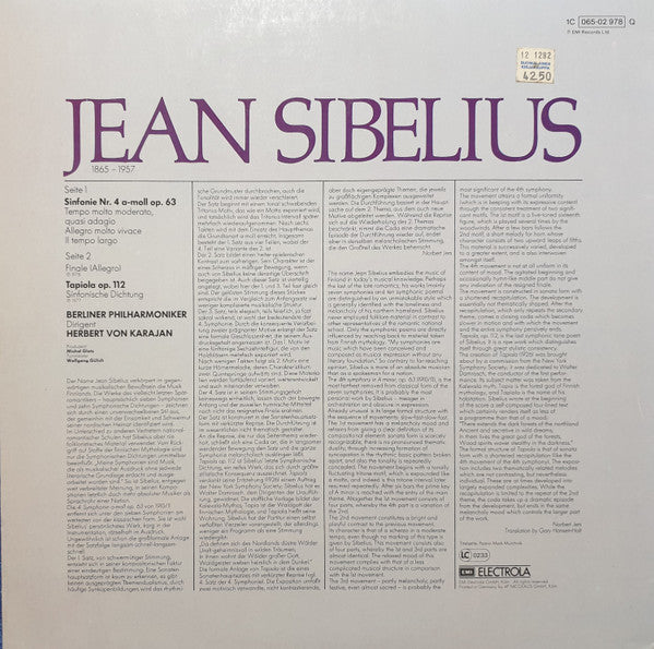 Jean Sibelius / Herbert Von Karajan - Berliner Philharmoniker : Sinfonie Nr. 4 / Tapiola (LP, Quad)