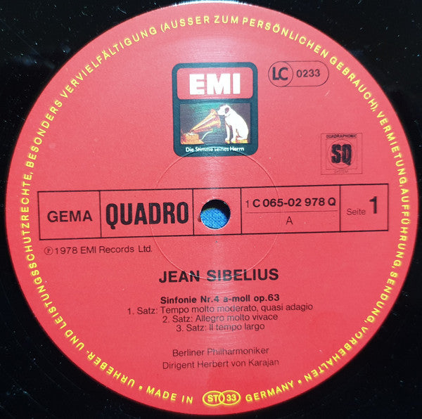 Jean Sibelius / Herbert Von Karajan - Berliner Philharmoniker : Sinfonie Nr. 4 / Tapiola (LP, Quad)