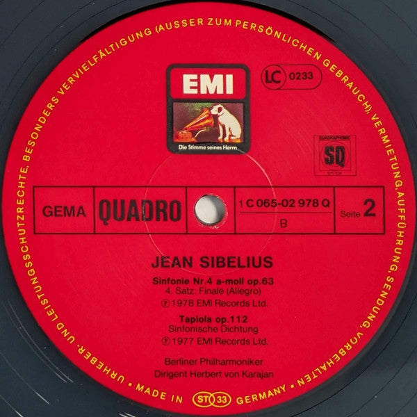 Jean Sibelius / Herbert Von Karajan - Berliner Philharmoniker : Sinfonie Nr. 4 / Tapiola (LP, Quad)