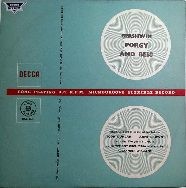 George Gershwin / Todd Duncan (3), Anne Brown, Eva Jessye Choir, Alexander Smallens Conducting Decca Symphony Orchestra : Porgy And Bess: Selections From George Gershwin's Folk Opera (LP, Album, Mono)