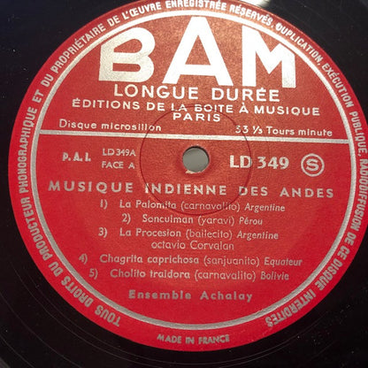 L'Ensemble Achalay : Musique Indienne Des Andes (10")