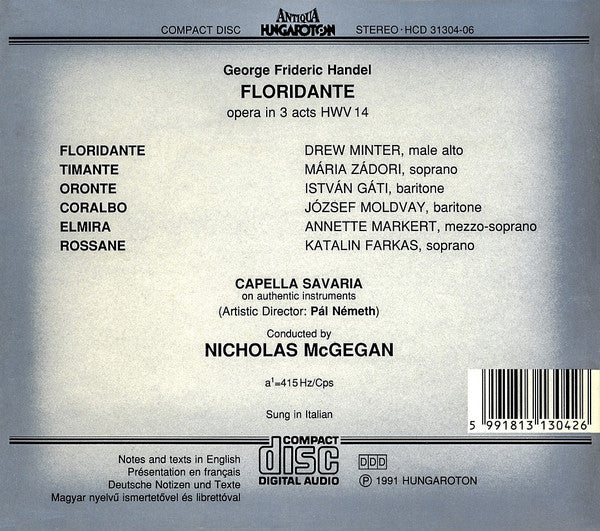Georg Friedrich Händel - Drew Minter, Mária Zádori, Katalin Farkaš, Annette Markert, István Gáti, József Moldvay, Capella Savaria, Nicholas McGegan : Floridante (Opera In 3 Acts) (3xCD)