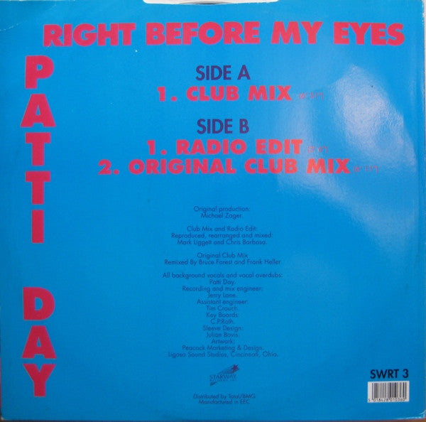 Patti Day : Right Before My Eyes (12", Single)