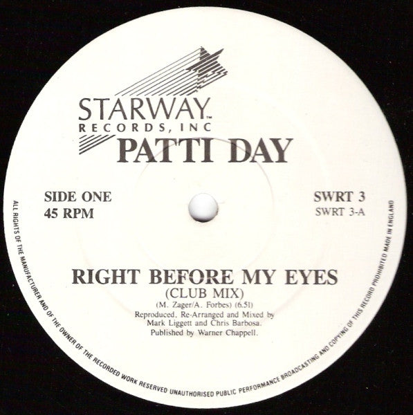 Patti Day : Right Before My Eyes (12", Single)