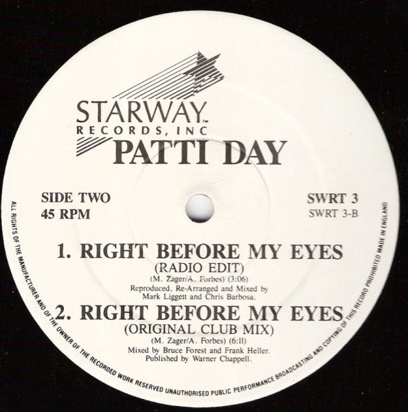 Patti Day : Right Before My Eyes (12", Single)