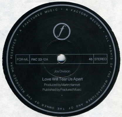 Joy Division : Love Will Tear Us Apart (12", Single, RP, A4/)