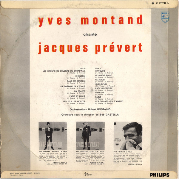 Yves Montand Chante Jacques Prévert : Yves Montand Chante Jacques Prévert (LP)