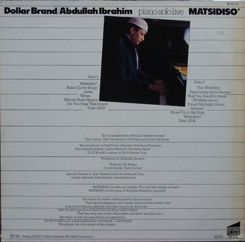 Abdullah Ibrahim / Dollar Brand : Matsidiso (LP, Album)