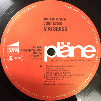 Abdullah Ibrahim / Dollar Brand : Matsidiso (LP, Album)