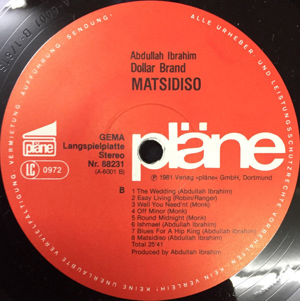 Abdullah Ibrahim / Dollar Brand : Matsidiso (LP, Album)