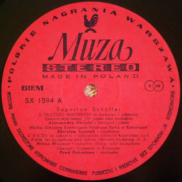 Bogusław Schaeffer : Quattro Movimenti / S'Alto / Koncert Jazzowy (LP)