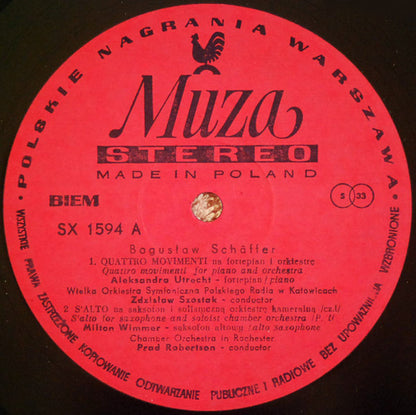 Bogusław Schaeffer : Quattro Movimenti / S'Alto / Koncert Jazzowy (LP)