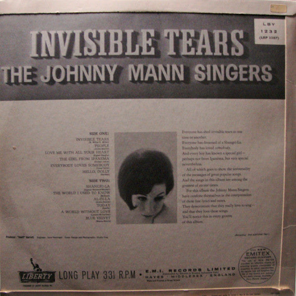 The Johnny Mann Singers : Invisible Tears (LP, Album, Mono)