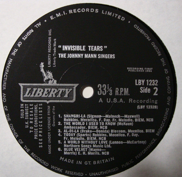 The Johnny Mann Singers : Invisible Tears (LP, Album, Mono)