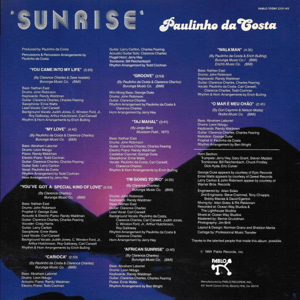 Paulinho Da Costa : Sunrise (LP, Album)