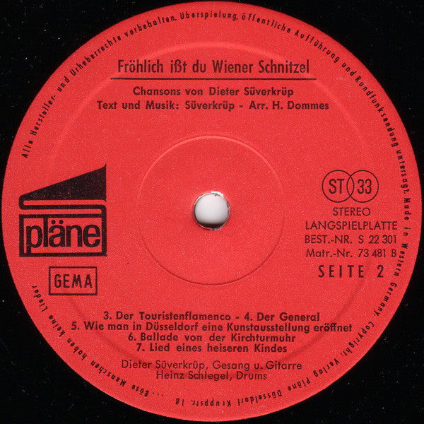 Dieter Süverkrüp : Fröhlich Ißt Du Wiener Schnitzel (LP, Album, Gat)