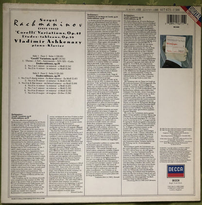 Sergei Vasilyevich Rachmaninoff, Vladimir Ashkenazy : 'Corelli' Variations Op. 42, Etudes Tableaux Op. 39 (LP, Album)