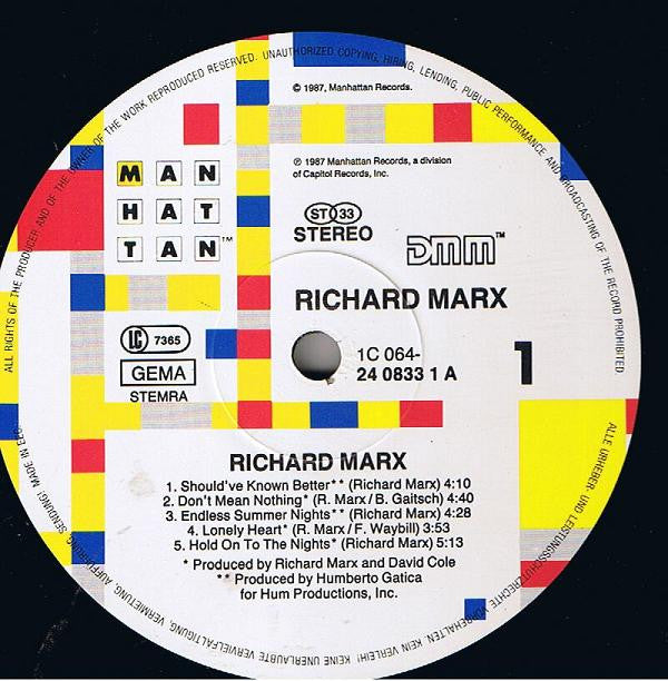 Richard Marx : Richard Marx (LP, Album)