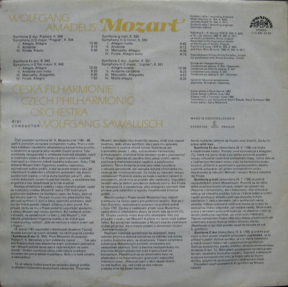 Wolfgang Amadeus Mozart - The Czech Philharmonic Orchestra, Wolfgang Sawallisch : Symphonies Nos· 38··41 In D Major "Prague" In E Flat Major In G Minor In C Major "Jupiter"  (2xLP, Comp)