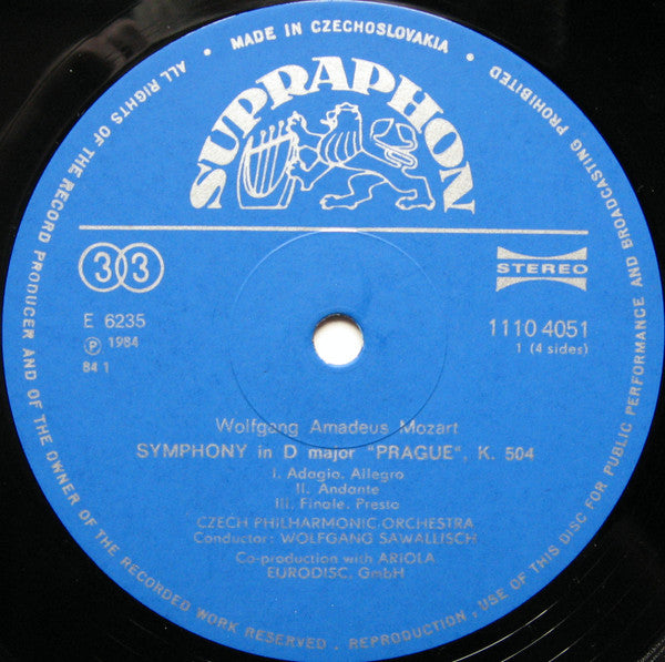 Wolfgang Amadeus Mozart - The Czech Philharmonic Orchestra, Wolfgang Sawallisch : Symphonies Nos· 38··41 In D Major "Prague" In E Flat Major In G Minor In C Major "Jupiter"  (2xLP, Comp)