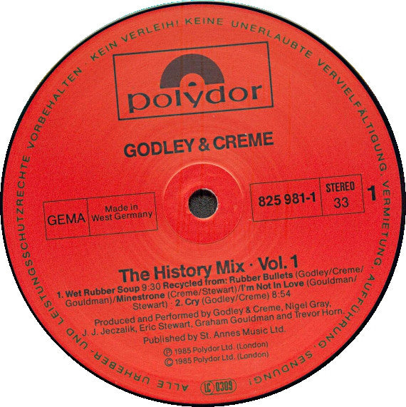 Godley & Creme : The History Mix Volume 1 (LP, Album, P/Mixed)