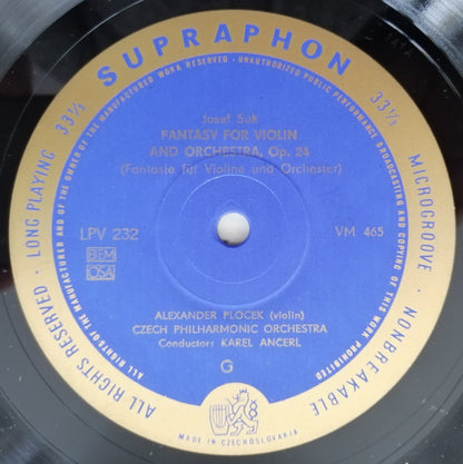 Josef Suk (2) / Ján Cikker : Op. 24 - Fantasie Pro Housle A Orchestr / Op. 20 - Concertino Pre Klavír A Orchester (LP, Mono)