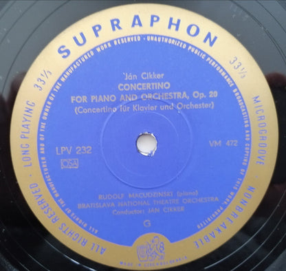 Josef Suk (2) / Ján Cikker : Op. 24 - Fantasie Pro Housle A Orchestr / Op. 20 - Concertino Pre Klavír A Orchester (LP, Mono)