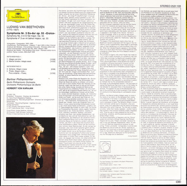 Ludwig van Beethoven, Berliner Philharmoniker, Herbert von Karajan : Symphonie Nr. 3 'Eroica' (LP)