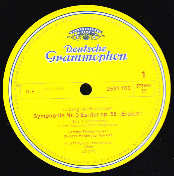 Ludwig van Beethoven, Berliner Philharmoniker, Herbert von Karajan : Symphonie Nr. 3 'Eroica' (LP)