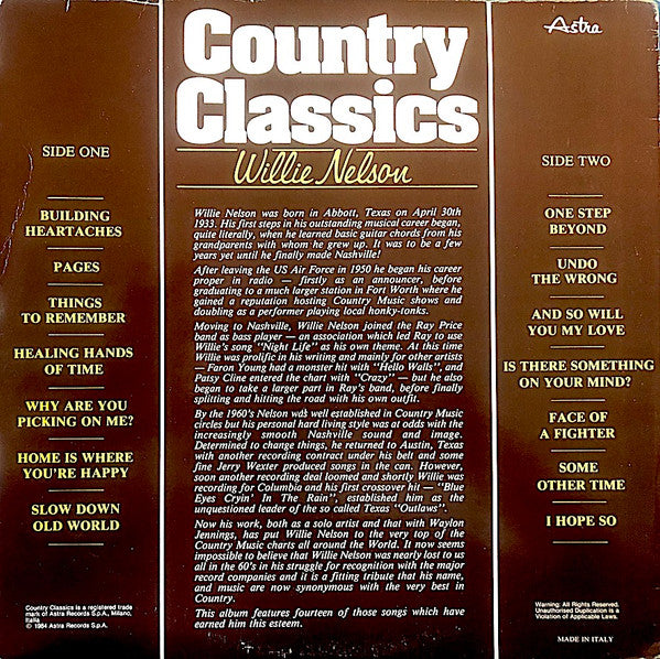 Willie Nelson : Country Classics (LP, Comp)