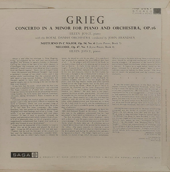 Eileen Joyce - Edvard Grieg - Det Kongelige Kapel, John Frandsen : Piano Concerto In A Minor Opus 16  (LP, Album)