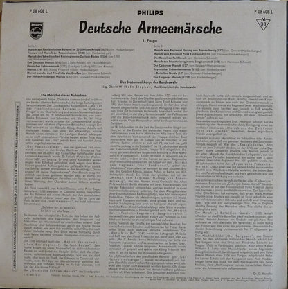 Stabsmusikkorps Der Bundeswehr Ltg. Wilhelm Stephan : Deutsche Armeemärsche 1. Folge (LP, Album, Mono, RE)
