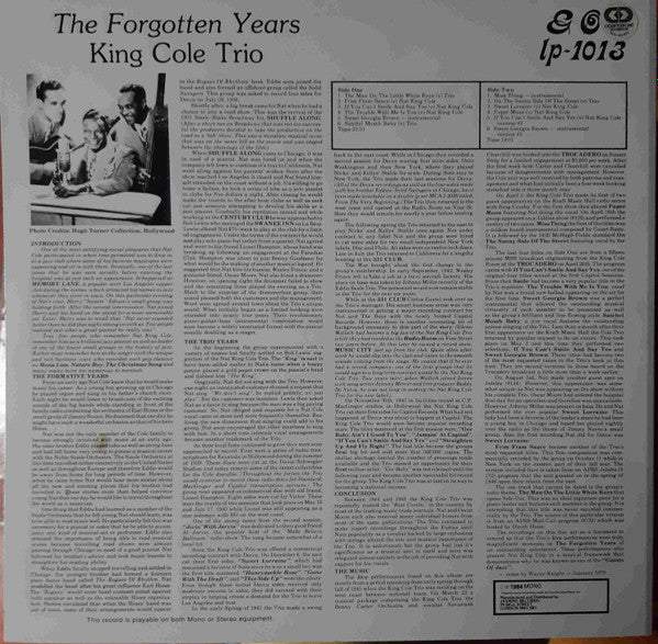 The Nat King Cole Trio : The Forgotten Years (LP, Album, Ltd)