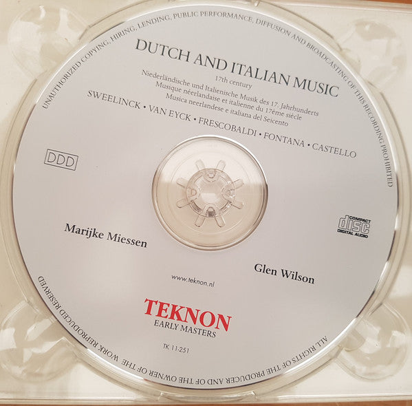 Marijke Miessen, Glen Wilson : Dutch And Italian Music, 17th Century (CD, Album, Tri)