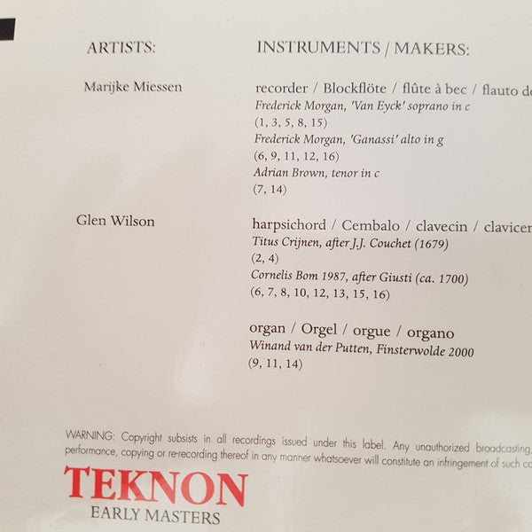 Marijke Miessen, Glen Wilson : Dutch And Italian Music, 17th Century (CD, Album, Tri)