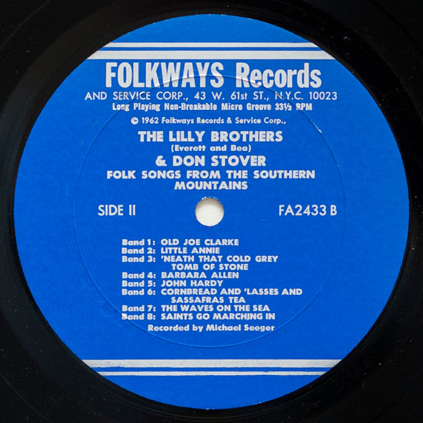 Lilly Brothers & Don Stover : Folk Songs From The Southern Mountains (LP, Album, Mono, RP)