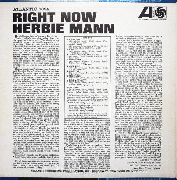 Herbie Mann : Right Now (LP, Album, Mono)