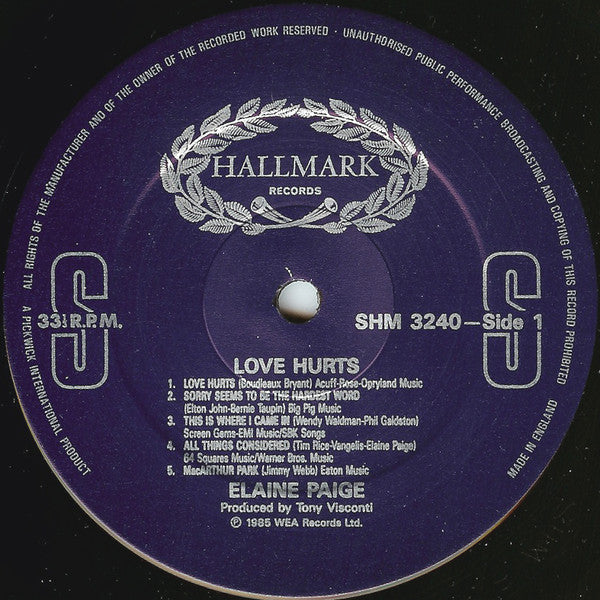 Elaine Paige : Love Hurts (LP, Album, RE)