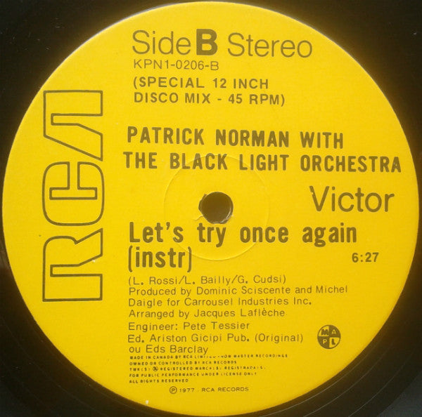 Patrick Norman With Black Light Orchestra : Let's Try Once Again (12", Single, Yel)