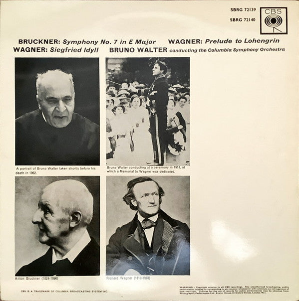 Anton Bruckner / Richard Wagner, Bruno Walter, Columbia Symphony Orchestra : Symphony No. 7 In E Major (Original Version) / Siegfried Idyll; Prelude To "Lohengrin" (2xLP, Album)