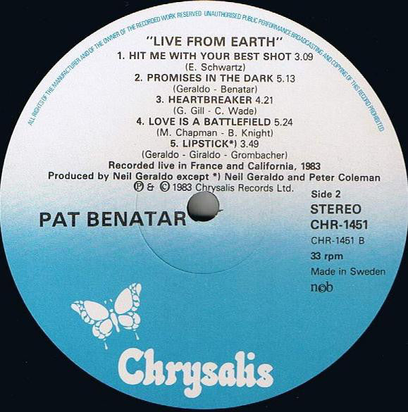 Pat Benatar : Live From Earth (LP, Album)