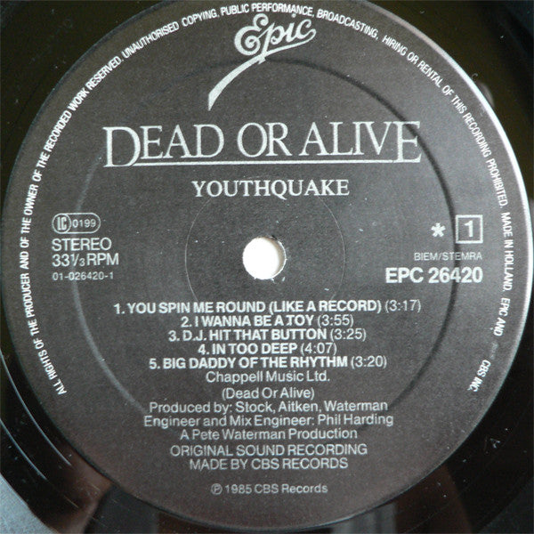 Dead Or Alive : Youthquake (LP, Album, Gat)