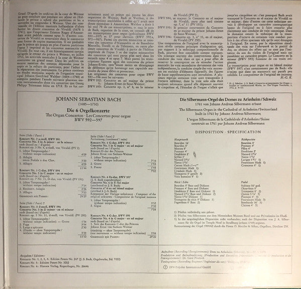 Johann Sebastian Bach, Karl Richter : Die 6 Orgelkonzerte, BWV 592–597 (LP, Gat)