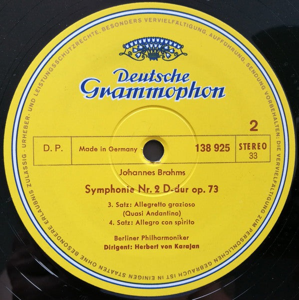 Johannes Brahms, Herbert von Karajan, Berliner Philharmoniker : Symphonie Nr. 2 (LP, RE)