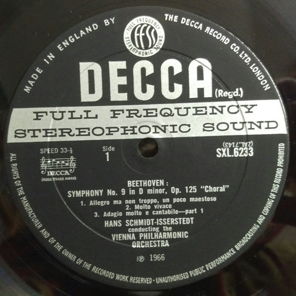 Ludwig van Beethoven, Joan Sutherland, Marilyn Horne, James King (3), Martti Talvela, Wiener Staatsopernchor, Hans Schmidt-Isserstedt, Wiener Philharmoniker : Symphony No 9 'Choral' (LP, RP)